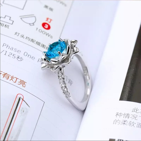 New Ring with Lotus Flower Design Sea Blue - Picture 4 of 5
